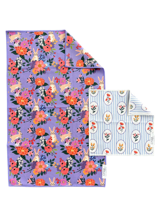 Fluffy Bunny/April Flowers: Double Sided-Hand Towel Washcloth Set