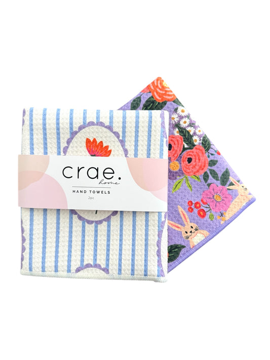 Fluffy Bunny/April Flowers: 2 Double Sided-Hand Towels