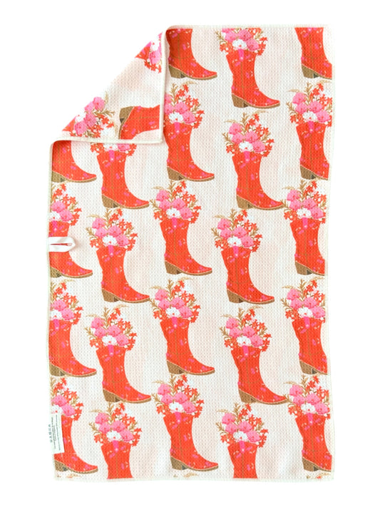 Boots In Bloom: Double-Sided Hand Towel
