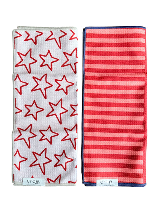 Stars/Stripes And Stripes: 2 Double Sided-Hand Towels
