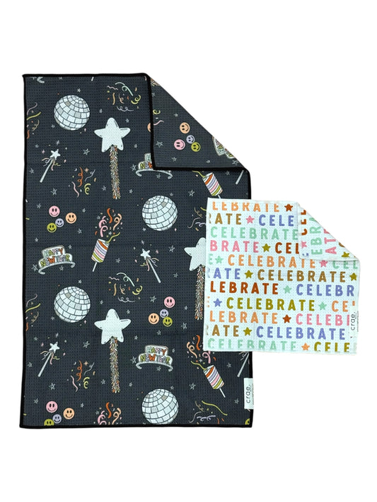 Celebrate/Happy New Year: Double Sided-Hand Towel Washcloth Set