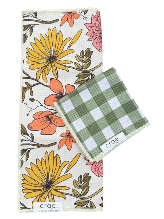 Urban/Olive: Double Sided-Hand Towel Washcloth Set