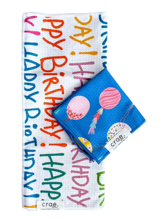 Happy Birthday/Orbz: Double Sided-Hand Towel Washcloth Set
