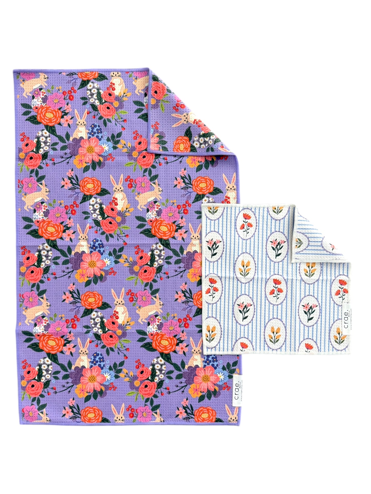 Fluffy Bunny/April Flowers: Double Sided-Hand Towel Washcloth Set