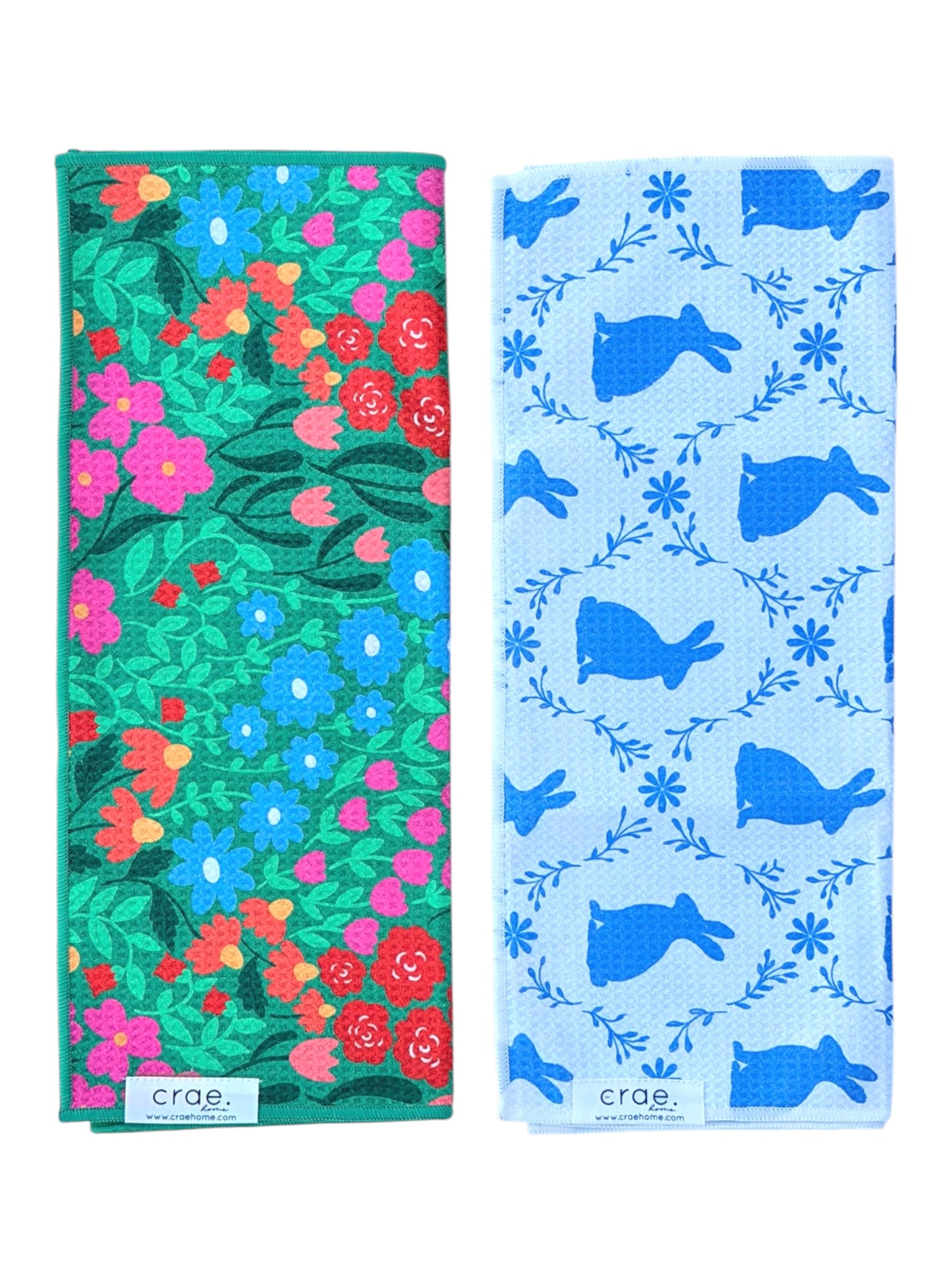 Blue Bunny Meadow/Wildflower Burst: 2 Double Sided-Hand Towels