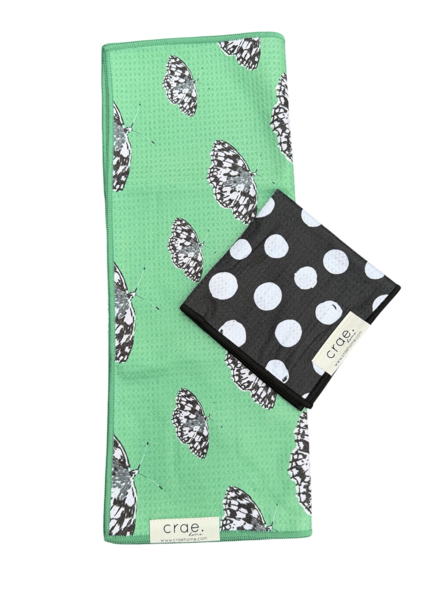 Papillon/Polka Dottie: Reversible-Hand Towel Washcloth Set