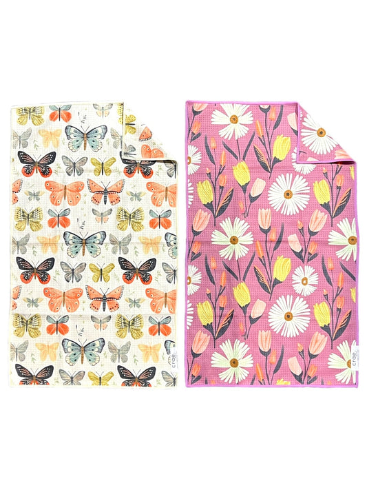 Wings/Flower Farm: 2 Double Sided-Hand Towels