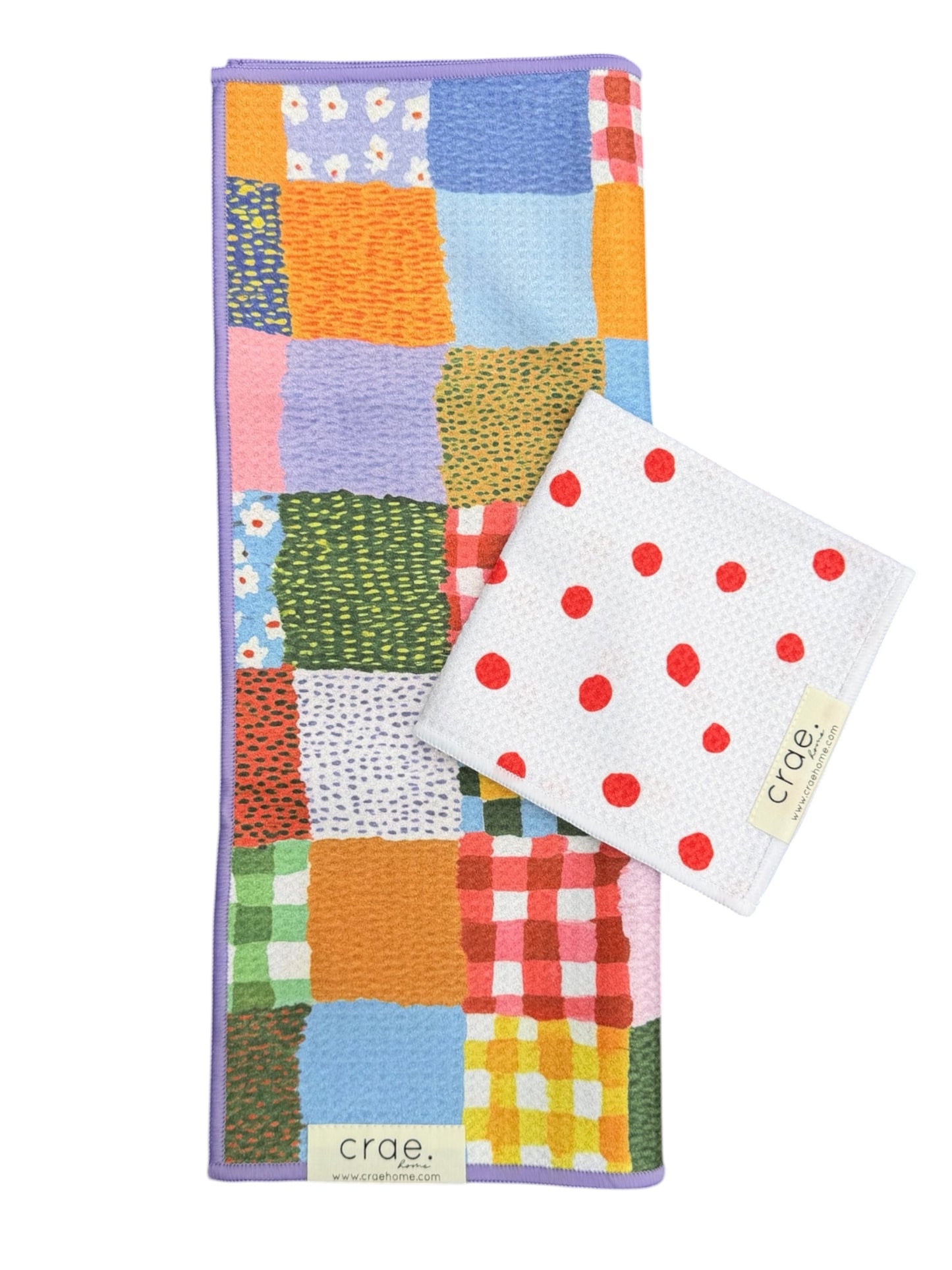 Patchwork Quilt/Hokey Pokey: Double Sided-Hand Towel Washcloth Set