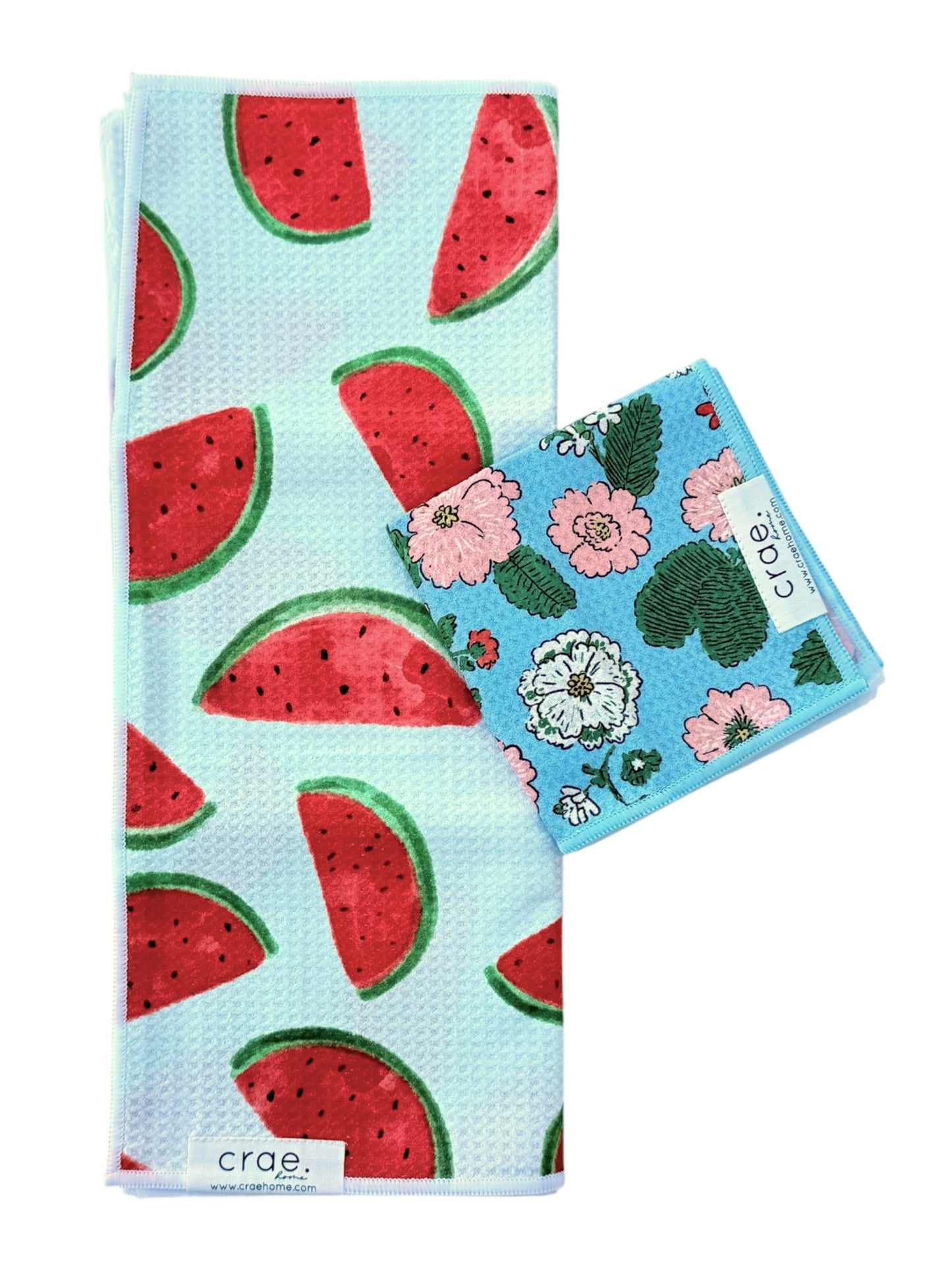 One In A Melon/English Blooms: Double Sided-Hand Towel Washcloth Set