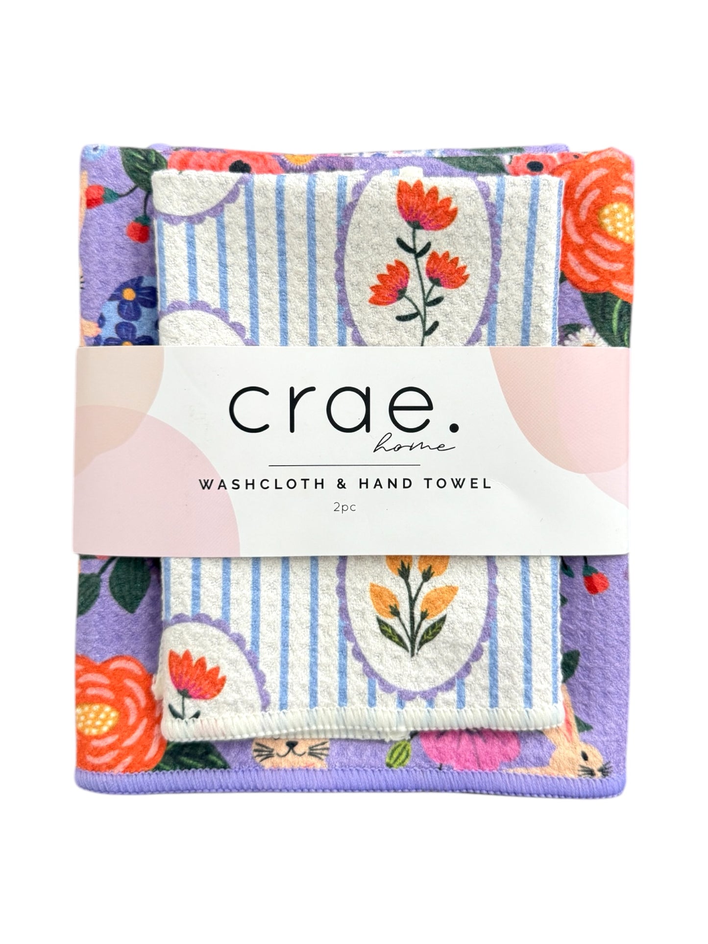 Fluffy Bunny/April Flowers: Double Sided-Hand Towel Washcloth Set