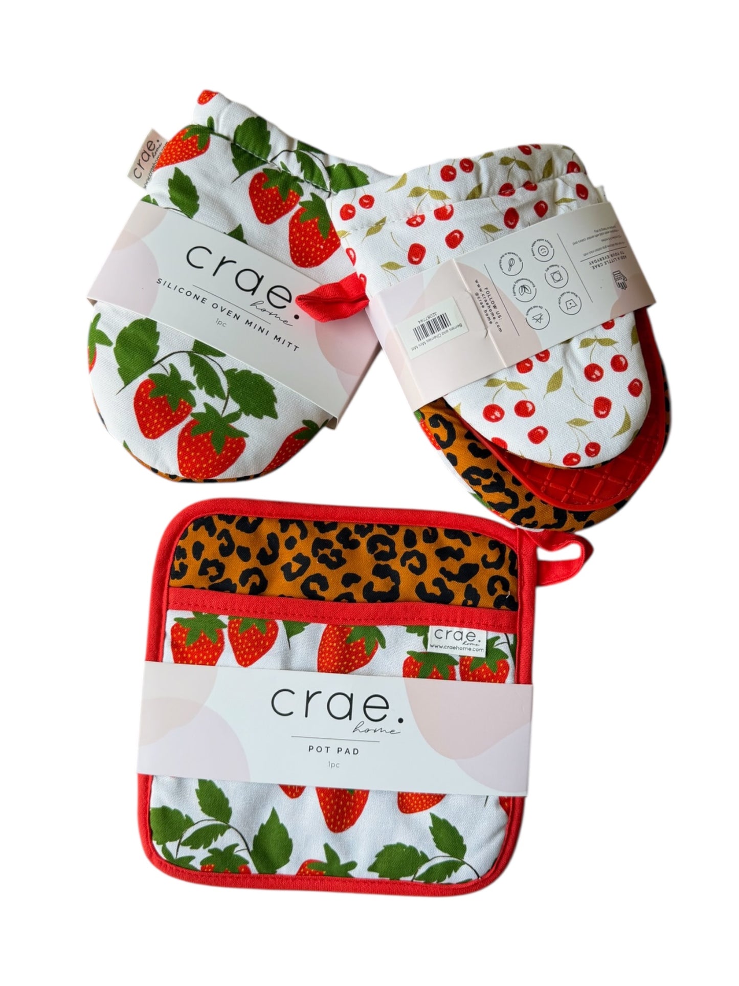 Berries and Cherries: 2 Mini Mitt + 1 Pot Pad Bundle Pack