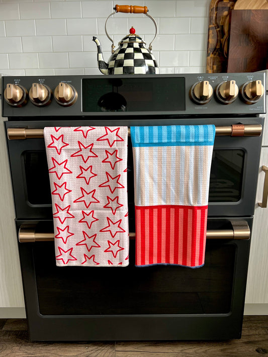 Stars/Stripes On Stripes: 2 Double Sided-Hand Towels