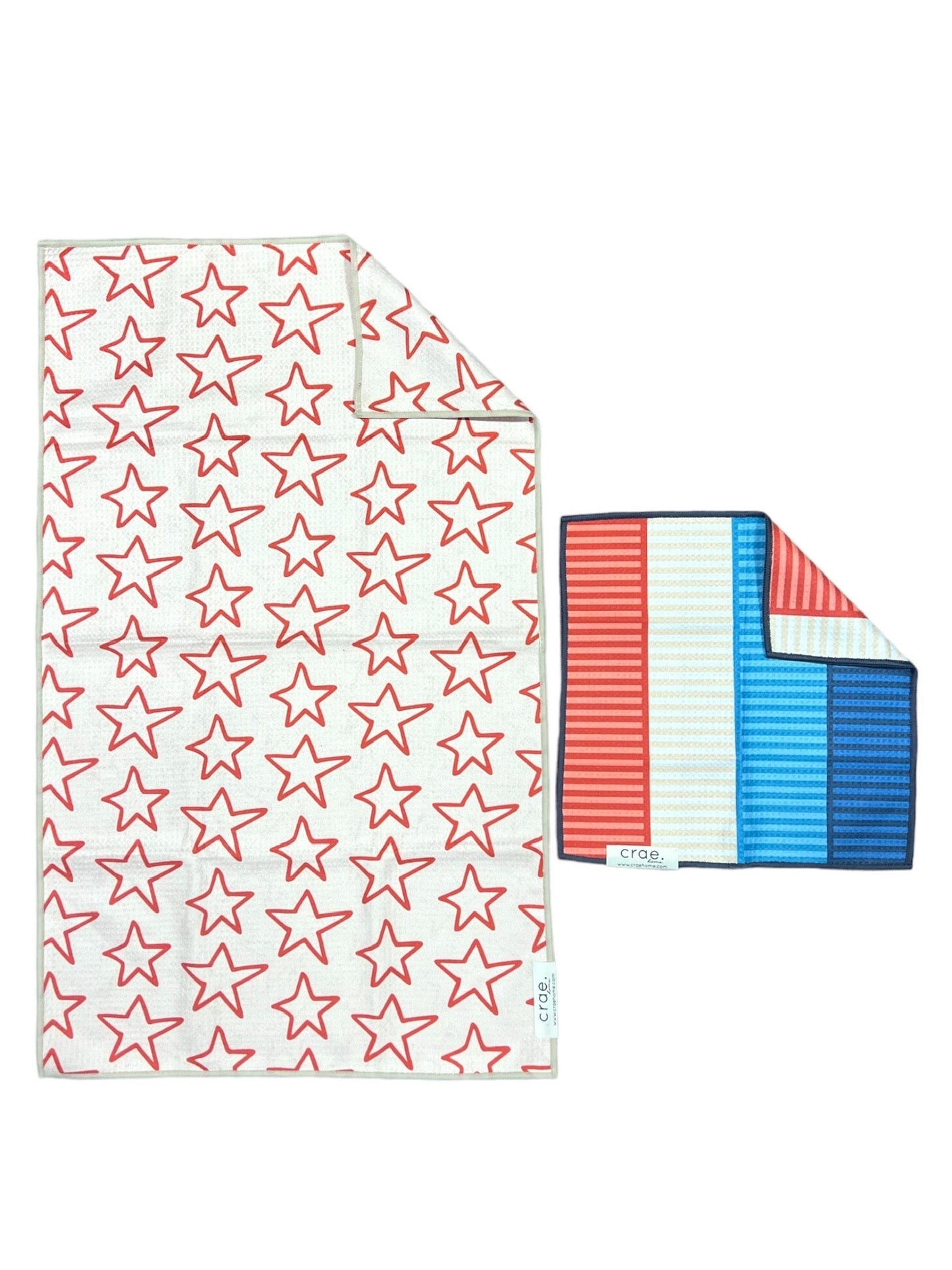 Stars/Stripes On Stripes: Double Sided-Hand Towel Washcloth Set