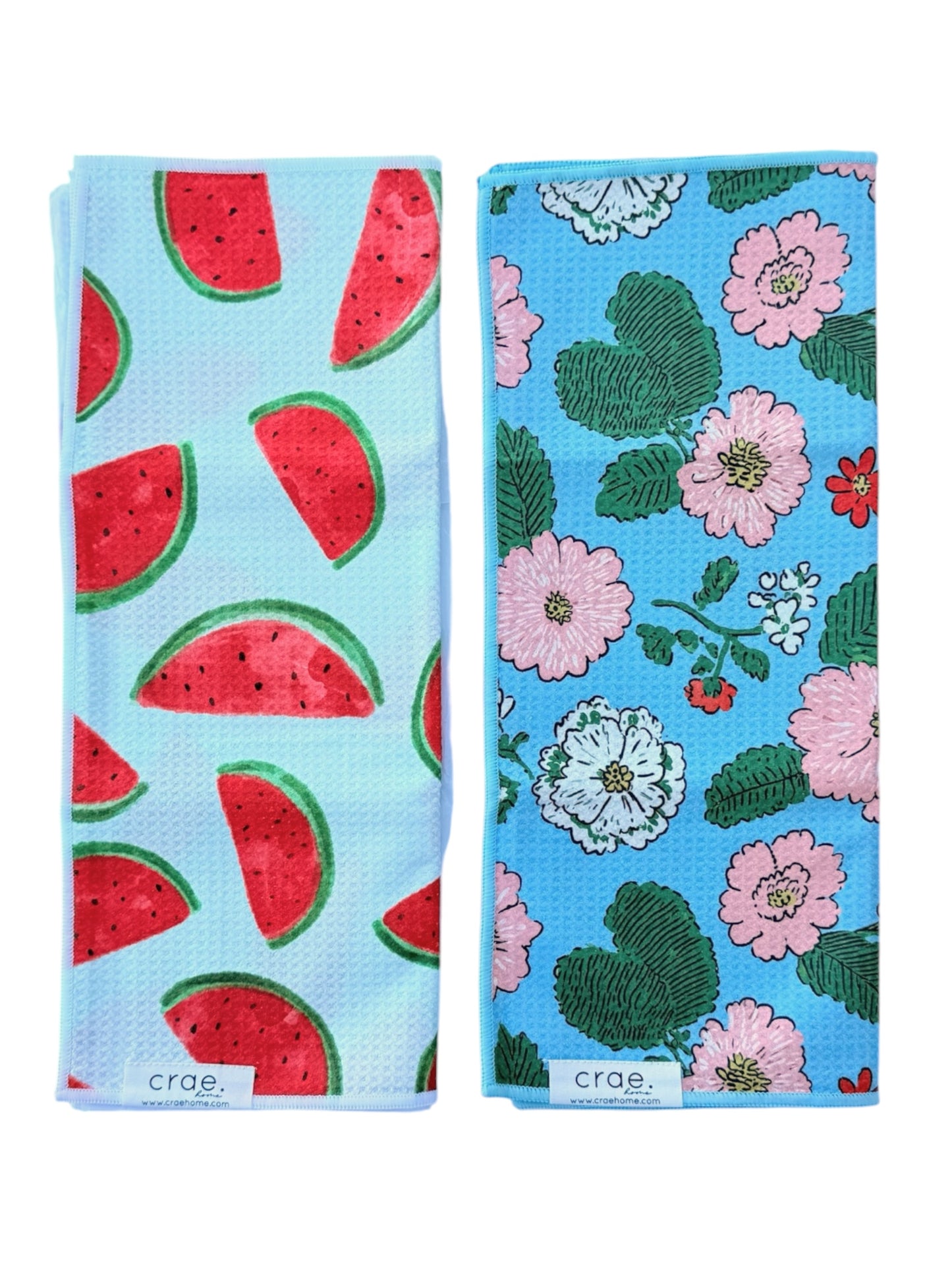 One In A Melon/English Blooms: 2 Double Sided-Hand Towels
