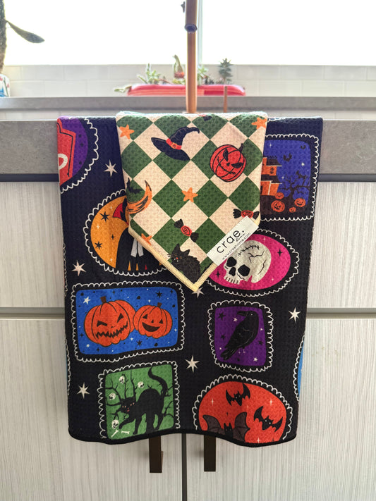 Witches Grind/Spooky Stamp Parade: Double Sided-Hand Towel Washcloth Set